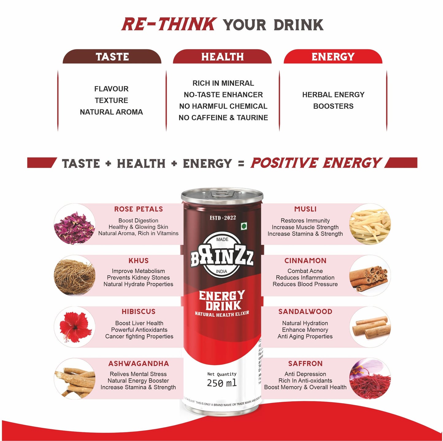 Brinzz Energy Drink Natural Health Elixir 1 Liter (Pack of 4)