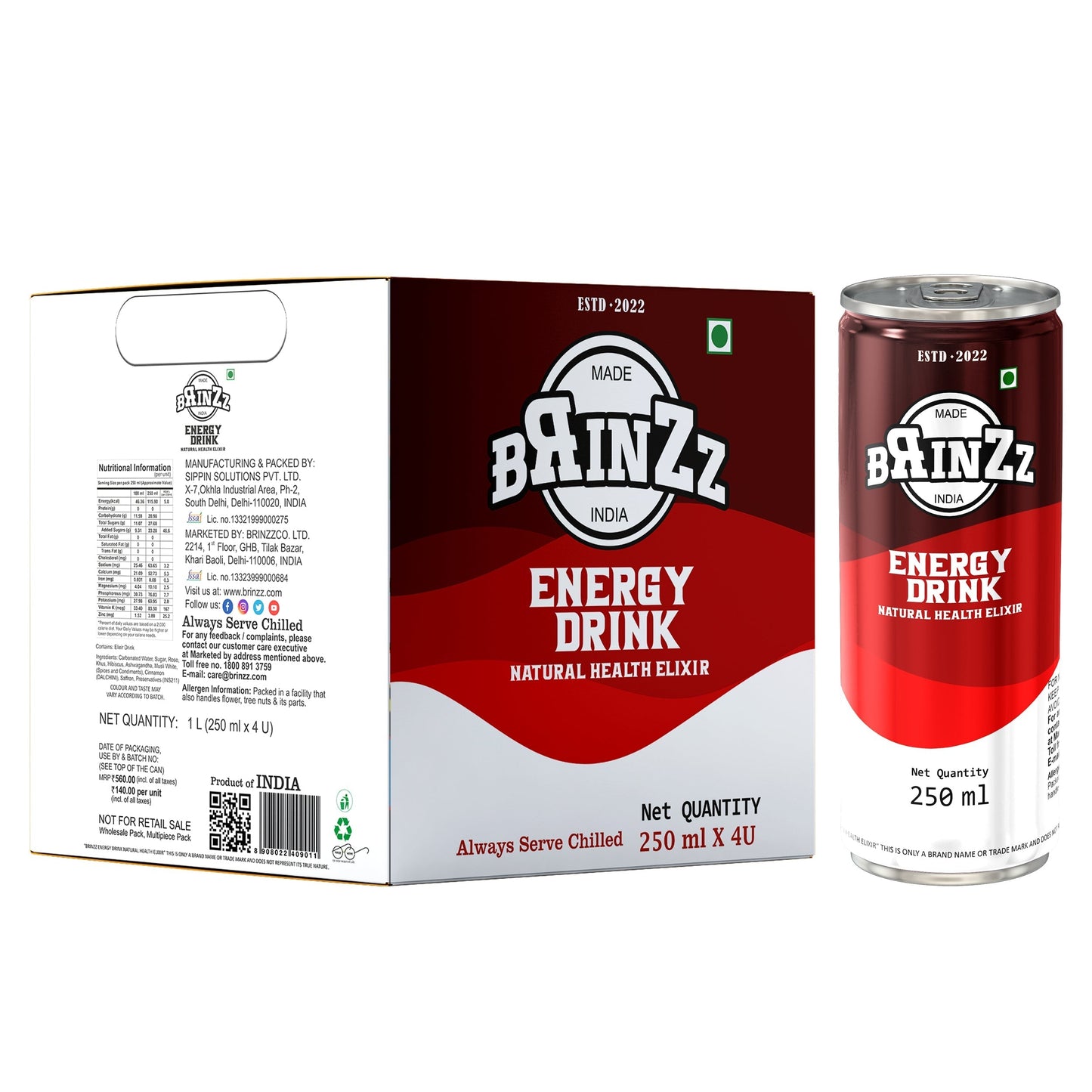 Brinzz Energy Drink Natural Health Elixir 6 Liter (Pack of 4X6)